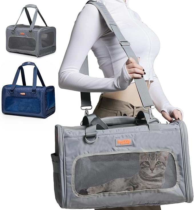 Portable Soft-Sided Pet Carrier for Cats and Small Dogs – Animal Travel Bag with Locking Zippers, Breathable Mesh and Collapsible Design – Lightweight and Secure Cat Dog Travel Crate
