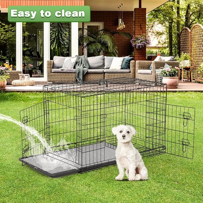 BestPet | Dog Crate | 36" | Black | Foldable Metal Kennel with Double Doors, Secure Slide-Bolt Latches, Leakproof Tray | Portable Dog Cage for Medium Sized Breeds | for Travel, Indoor & Outdoor Use