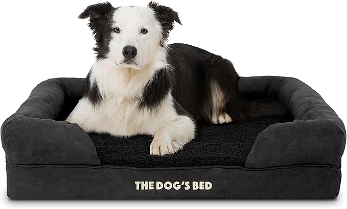The Dog’s Bed, Large Black Faux PL 36x27, Memory Foam, Pain Relief: Arthritis, Hip & Elbow Dysplasia, Post Surgery, Lameness, Supportive, Calming, Waterproof Washable Cover, Veterinary Approved