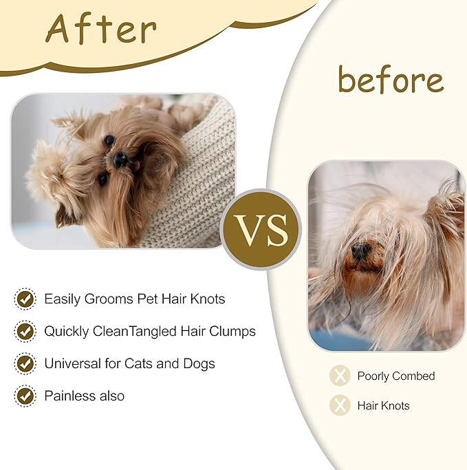 Upgraded Cat & Dog Knotting Comb + Grooming Kit – Hidden Blade Safe Tangle Remover, Non-Slip Handle, Includes 4 Knotting Combs & 1 Pet Grooming Brush