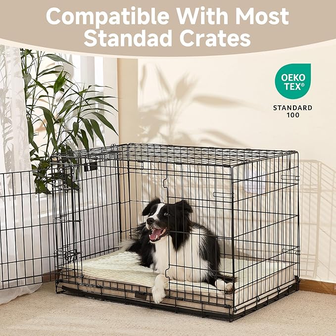 OhGeni Orthopedic Waterproof & Machine Washable Dog Bed for Medium Large Pets, Suitable for Crates, Cat Mat with 25D Egg Crate Foam, Removable Cover & Invisible Zipper, 35 Inches(Khaki)