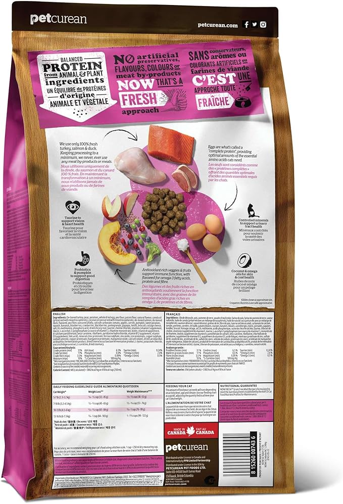 Now Fresh Grain-Free Dry Cat Food with Turkey, Salmon & Duck, Healthy Kibble for Adults Made with Real Meat & Fish, Chicken-Free, with Pumpkin & Probiotics for Sensitive Stomachs, 8 lb Bag
