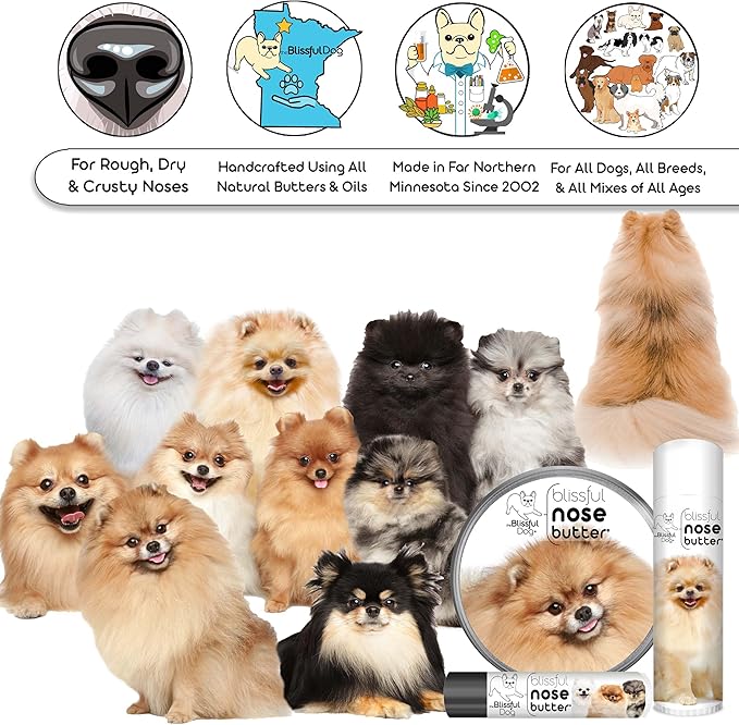 The Blissful Dog Pomeranian Nose Butter for Dry, Cracked Skin, Lick-Safe Dog Nose Balm with Moisturizing Shea Butter, Almond, Olive, and Essential Oils, Pet Supplies, Uncented, 8 oz.