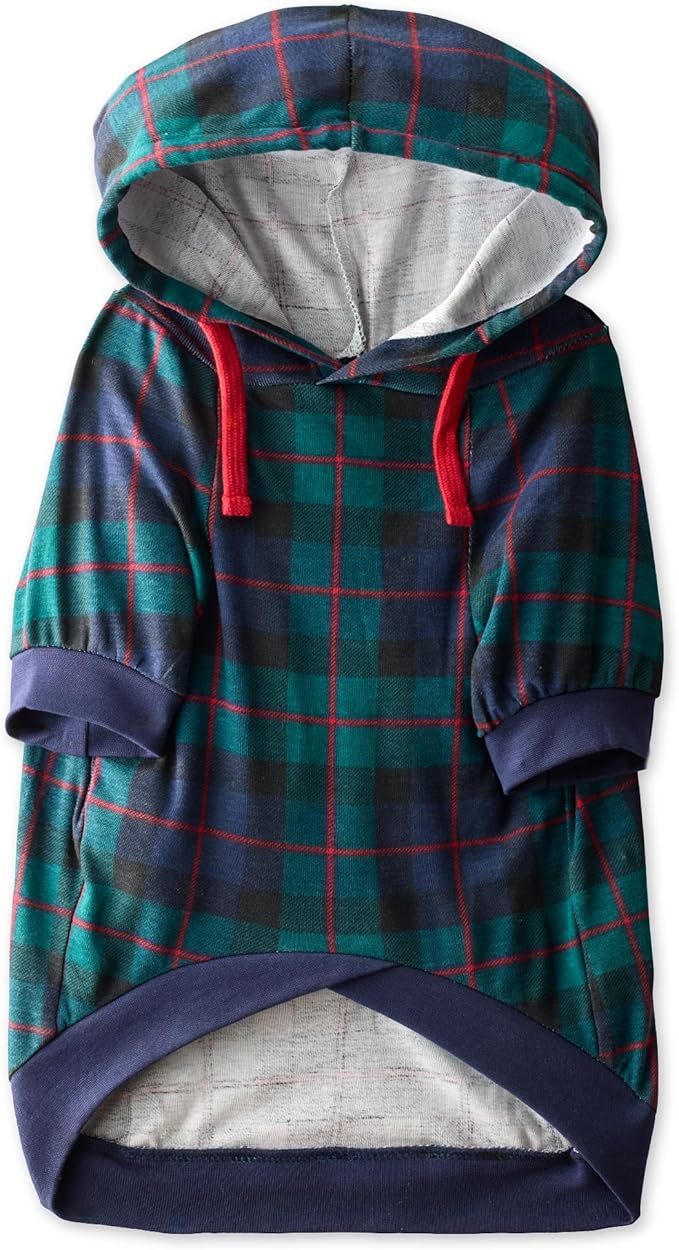 Rocky – The Orginal Lightweight Hooded TEE 100% Organic Cotton Dog Hoodie Pet Coat Sweater for Small, Medium, Large Dogs, Black Watch Plaid, Small