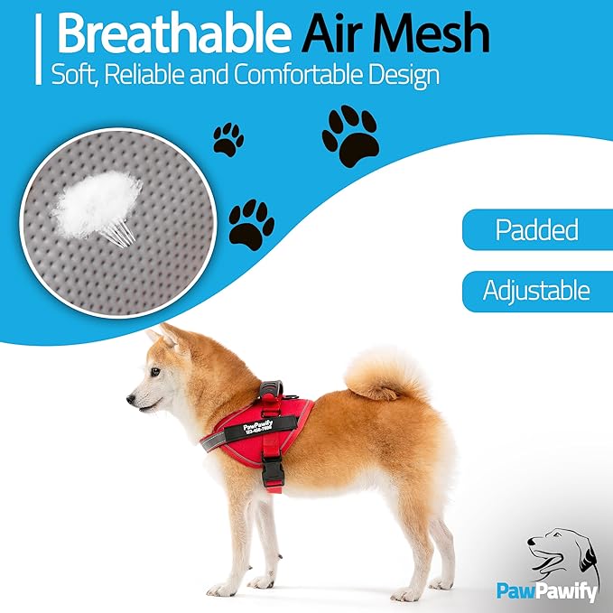 PawPawify Custom No Pull Dog Harness with Name and Phone Number, Heavy Duty Personalized Pet Vest to Prevent Tugging, Pulling, or Choking, Training and Walking (New Red, M (20-40 LBS))