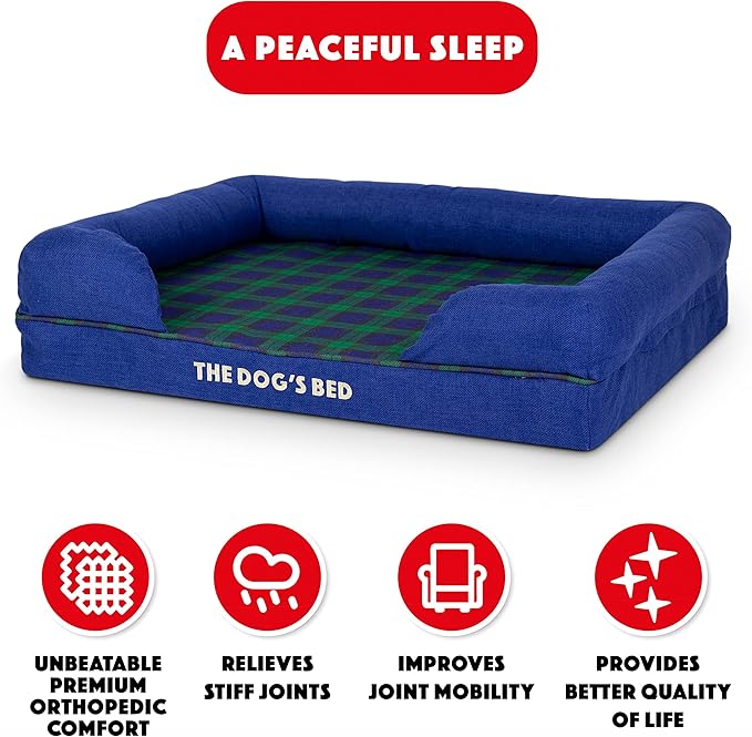 The Dog’s Bed, Med Black Watch Tartan 30x23.5, Memory Foam, Pain Relief: Arthritis, Hip & Elbow Dysplasia, Post Surgery, Lameness, Supportive, Calming, Waterproof Washable Cover, Veterinary Approved