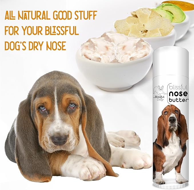 The Blissful Dog Basset Hound Nose Butter for Dry, Cracked Skin, Lick-Safe Dog Nose Balm with Moisturizing Shea Butter, Almond, Olive, and Essential Oils, Pet Supplies, Uncented, 0.50 oz.