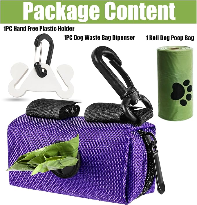 Dog Poop Bag Holder for Leash Attachment Dog Poop Bag Dispenser Dog Waste Bag Dispensers Dog Poop Bag Holders Fit Dog Leash Accessory With Hand Free Holder Carriers,Purple