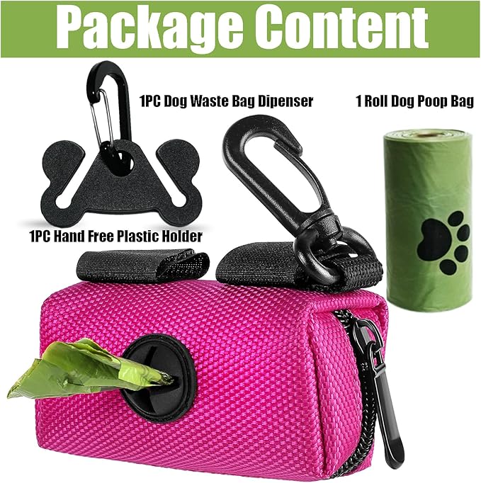Dog Poop Bag Holder for Leash Attachment Dog Poop Bag Dispenser Dog Waste Bag Dispensers Dog Poop Bag Holders Fit Dog Leash Accessory With Hand Free Holder Carriers (Black) Pink