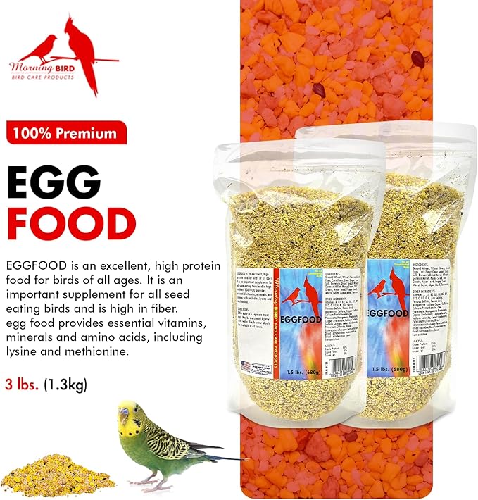 Morning Bird Eggfood 3 lbs (2-Pack, 1.5 lbs Each) – Protein Food with Essential Amino Acids, Vitamins & Minerals – Supports Growth & Feather Health – Ideal Bird Seed for Breeding and All Bird Types