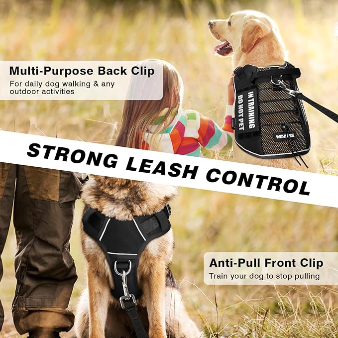 WINSEE Service Dog in Training Mesh Harness with 10 Pet Patches for Medium Dogs, Soft Air Mesh Breathable Tactical Dog Molle Vest, Reflective Military Pet Vest for Walking Hiking