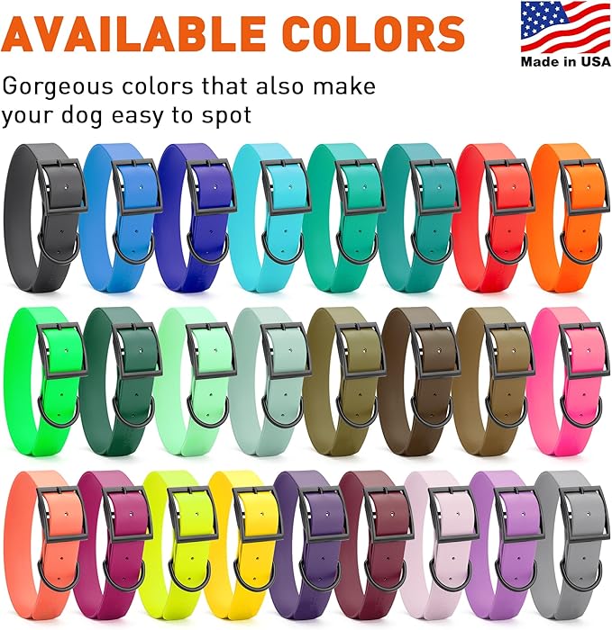 Dogline Biothane Waterproof Dog Collar Strong Coated Nylon Webbing with Black Hardware Odor- Proof for Easy Care Easy to Clean High Performance Fits Small Medium or Large Dogs, Coral
