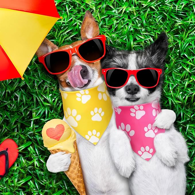 Sanwuta 30 Pcs Colorful Paw Print Dog Bandanas Bulk Soft Triangle Scarves for Pets Party Costume Doggie Walking Photo Props Bibs for Pets Shops Adoption Events National Dog Day Gifts