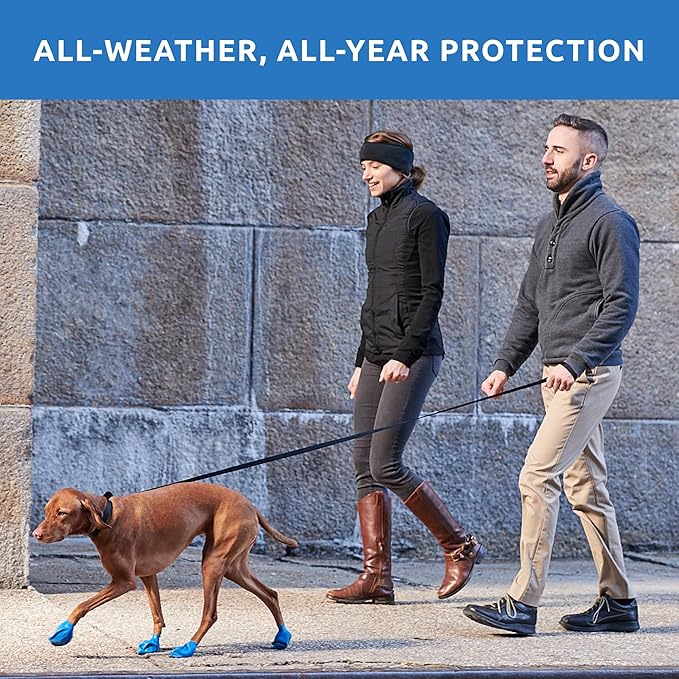 PawZ Rubber Dog Boots for Paws up to 3", 24 Total (2 Packs of 12) - All-Weather Dog Booties for Hot Pavement, Snow, Mud, and Rain - Waterproof, Anti Slip Dog Socks - Medium, Blue