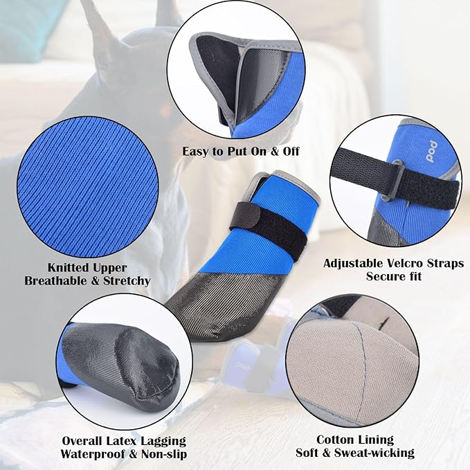 Dog Shoes Lightweight Dog Boots-Breathable Knitted Paw Protector with Adjustable Strap for Hot Pavement, Rain Walking, Hardwood Floors Anti Slip Reduce Noise, Prevent Licking Paws(Blue,M)