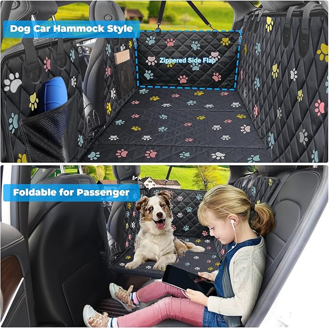 URPOWER Back Seat Extender for Dogs - Hard Bottom Dog Car Seat Cover Holds 400 lbs, Waterproof Dog Hammock Dogs Bed for Cars, SUVs & Small Trucks, Pet Backseat Protector with Mesh Window & Large Space