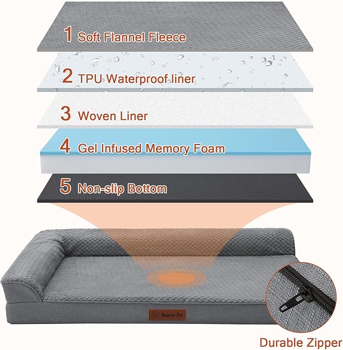 Orthopedic Dog Beds Large Sized Dog, 3 Inch Memory Foam Pet Bed for Medium and Large Dogs, Washable Removable Cover, Nonskid Bottom, Waterproof, 44x32 Inches XXL Dark Grey