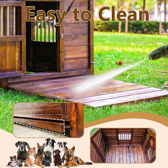 Extra Large Wooden Dog House Outdoor, Waterproof Heavy Duty Dog House Outside with Door and Adjustable Window, Large Outdoor Pet Kennel, 6XL