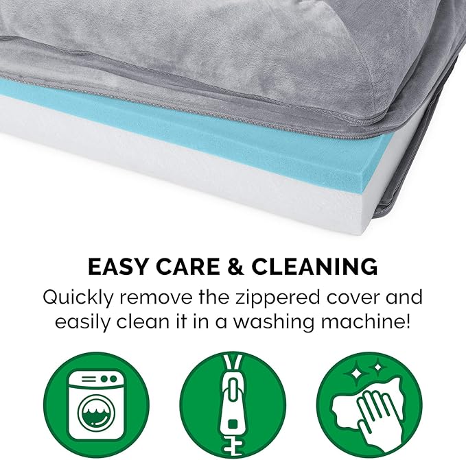 Furhaven Cooling Gel Dog Bed for Large Dogs w/ Removable Bolsters & Washable Cover, For Dogs Up to 125 lbs - Faux Fur & Velvet Sofa - Smoke Gray, Jumbo Plus/XXL