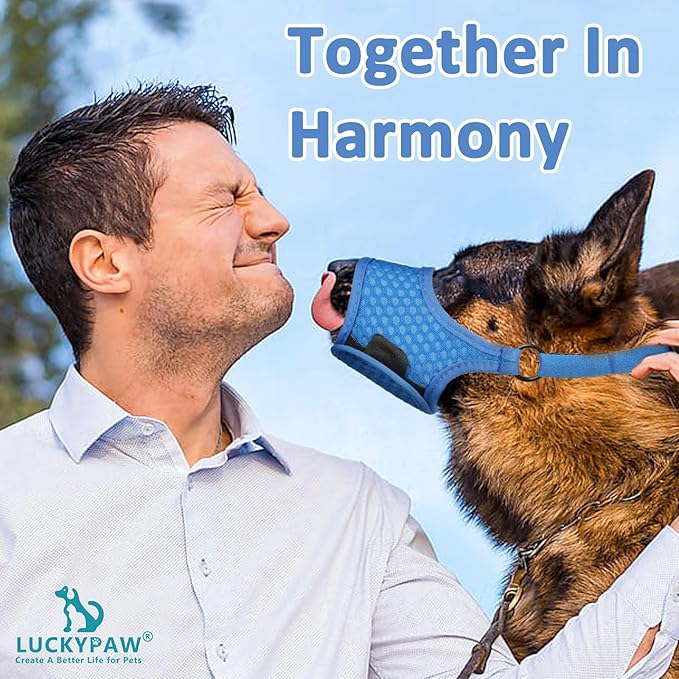 LUCKYPAW Soft Muzzle for Medium Large Sized Dogs Beagle Labrador German Shepherds, Dog Muzzle to Prevent Biting Chewing, Adjustable Breathable Mouth Guard for Grooming Walking Training(Blue, XL)