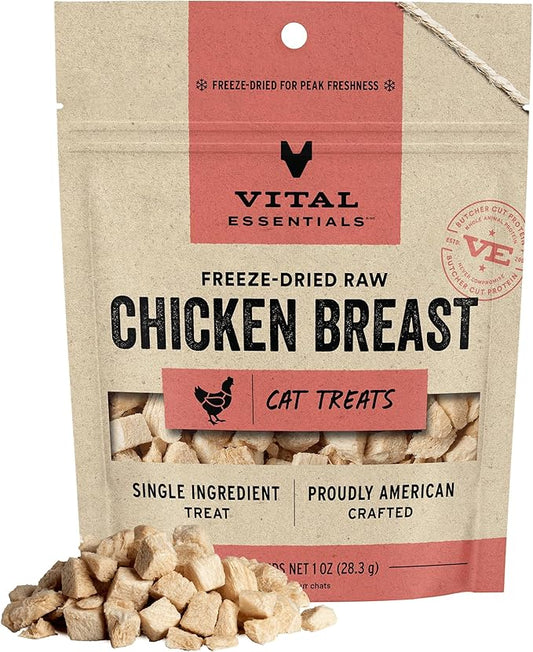 Vital Essentials Chicken Breast Cat Treats, 1 oz | Freeze-Dried Raw | Single Ingredient | Grain Free, Gluten Free, Filler Free