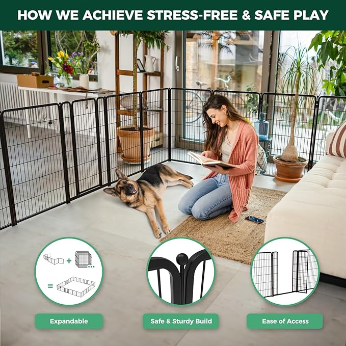 FXW Homeplus Unleashed Indoor Dog Playpen - Stress-Free and Safe Play, Heavy Duty 45 Inch 8 Wire Panels Dog Pen for Large Dogs, Black│Patented