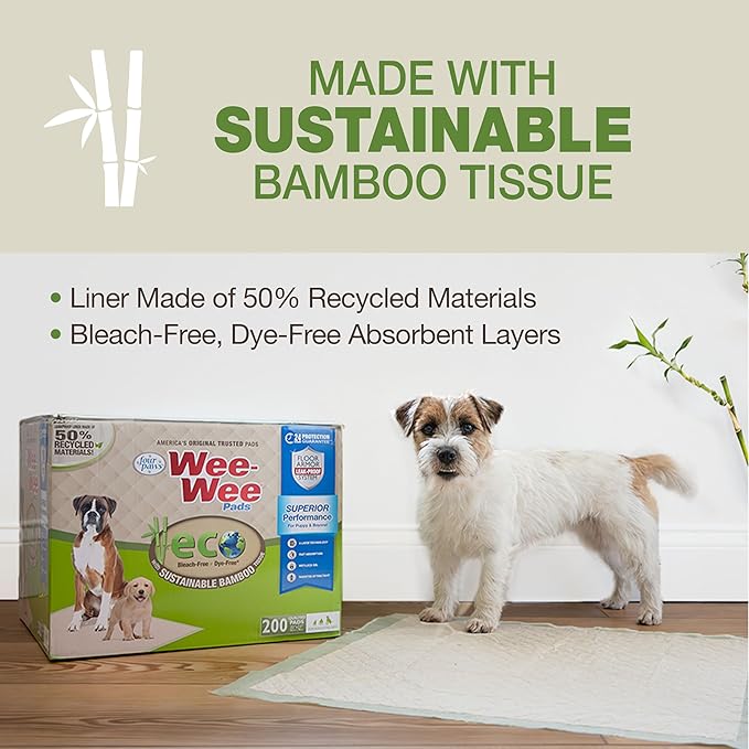 Four Paws Wee-Wee Superior Performance Bamboo Pee Pads for Dogs, Earth Friendly Dog & Puppy Potty Training Pads, Crate Liners, Housebreaking Supplies, 22" x 23" (200 Count)