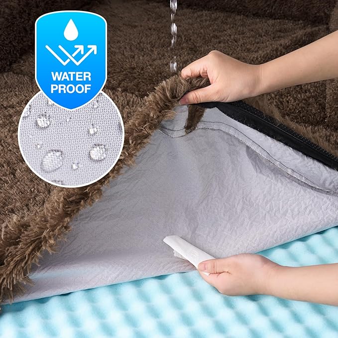 EHEYCIGA Foldable Dog Bed, Faux Fur Fluffy Dog Couch Bed, Orthopedic Calming Memory Foam Pet Bed for Small Dogs, Washable Soft Warm Pet Sofa Bed with Non-Slip Bottom, Brown, 40"x30"x6"