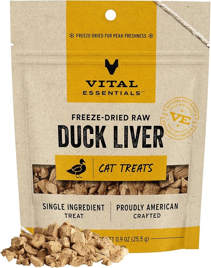 Vital Essentials Duck Liver Cat Treats, 0.9 oz | Freeze-Dried Raw | Single Ingredient | Grain Free, Gluten Free, Filler Free