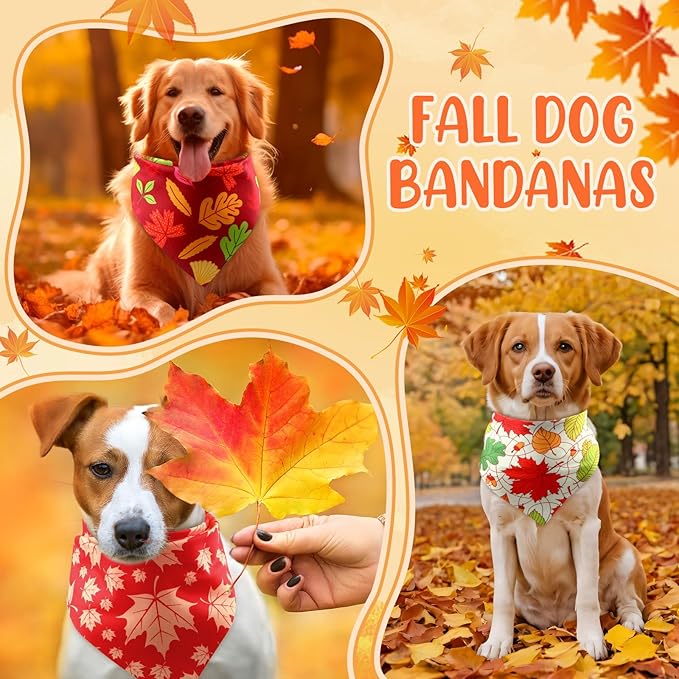 Preboun 200 Pcs Fall Pumpkin Dog Bandanas Bulk Maple Leaves Bandanas for Dogs Pets Triangle Kerchief Bibs Scarf for Thanksgiving Costume Photo Props Accessories Pet Shops Adoption Events, 25 Styles