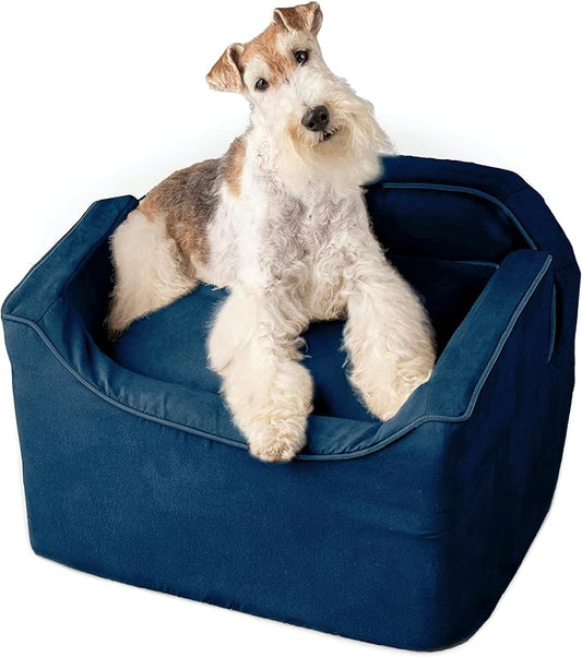 Snoozer Lookout I Car Seat - Dog Car Seats for Small Dogs, Puppy Booster Bed for Small & Medium Sized Pets Up to 25 Lbs, Elevated, Washable - Medium, Sapphire