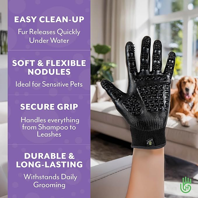 H HANDSON Pet Grooming Gloves - Patented #1 Ranked, Award Winning Shedding, Bathing, & Hair Remover Gloves - Gentle Brush for Cats, Dogs, and Horses (Mono Green, X-Large)