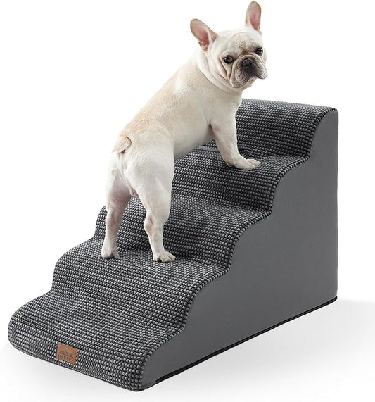 Extra Wide Dog Stairs 19.7" Width, Large Pet Step for Small Medium Dog, Puppy or Cat, Ramp for High Bed or Car, High Density Foam Ladder, Stable, 5 Step, 19.7x33x22.4 in, Dark Grey