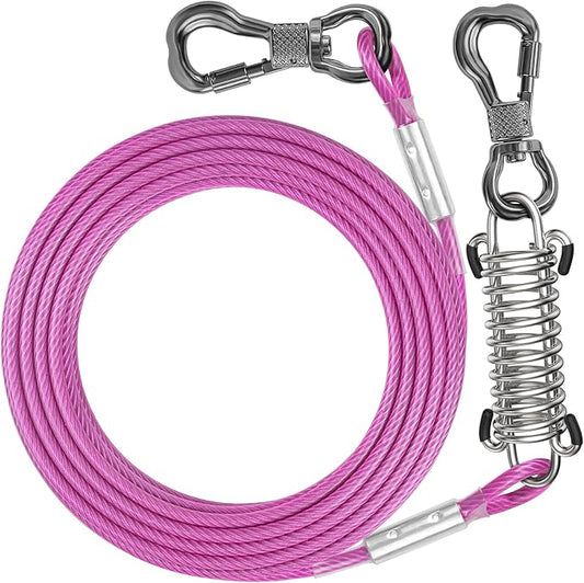 Tresbro 50 FT Dog Tie Out Cable with Spring, Shock Absorbing Tether Chains for Outside Aavilable in 10/15/20/25/30/40/50/70/100/120 FT, Heavy Duty Leads for Yard for Medium & Large Dogs Up to 500 LBS