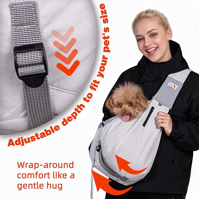 Dog Carrier Sling,Dog Carriers for Small Dogs & Cats Up to 20lbs,Puppy Carrying Backpack Pet Purse with Pockets,Adjustable Shoulder Strap,Hands Free for Travel (Grey)