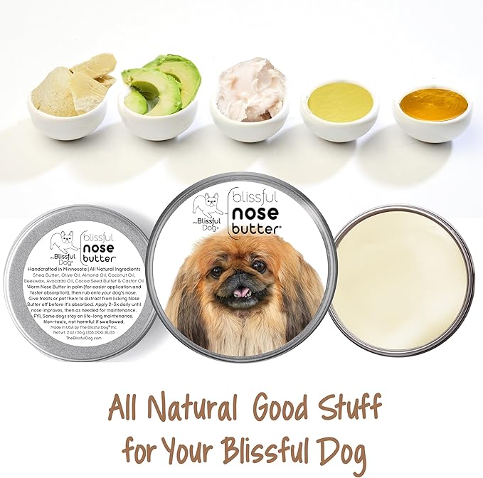 The Blissful Dog Pekingese Nose Butter for Dry, Cracked Skin, Lick-Safe Dog Nose Balm with Moisturizing Shea Butter, Almond, Olive, and Essential Oils, Pet Supplies, Uncented, 8 oz.