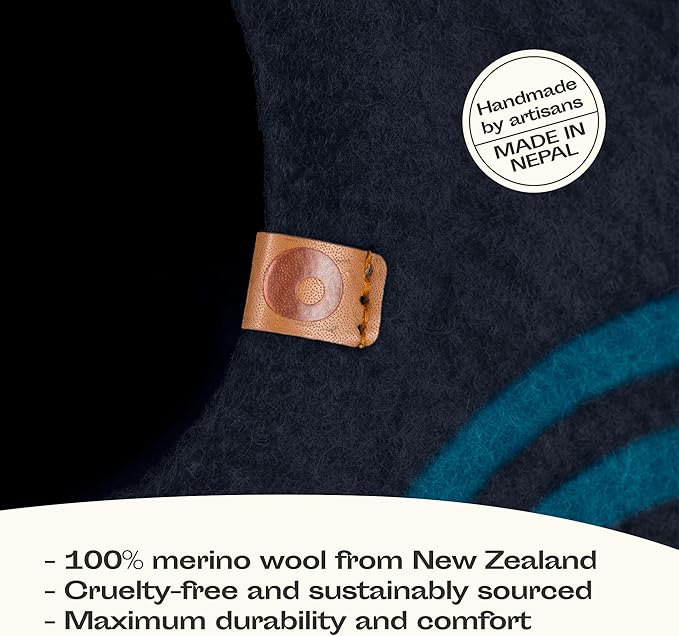 MEOWFIA Cat Cave – Premium Felt Cat Bed for Indoor Cats, Handmade 100% Merino Wool (Medium, Black Aqua)