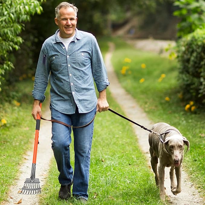 TNELTUEB Scooper Adjustable Long Handle Metal Tray Rake and Spade Poop Scooper for Dogs Pack Poop Scoop Pet Waste Removal Poop Scoop for Large Dogs and Pets Great for Lawns Grass Gravel