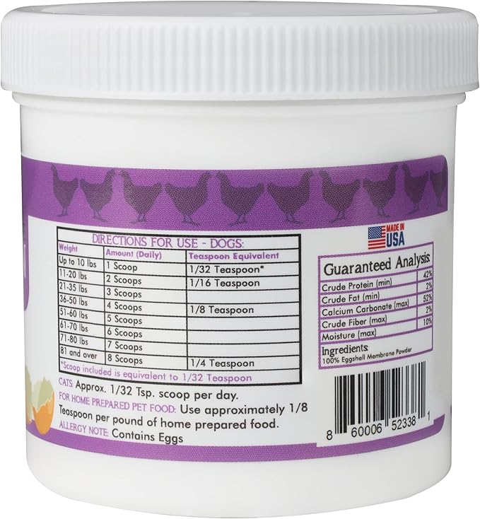 Eggshell Membrane Collagen for Dogs - Non-Gelatin and Non-Bone Marrow Based, All Natural Premium Dog Collagen Powder from Eggshell Membranes: Supports Pet HIPS, Joints, Nails, Fur and Digestion.