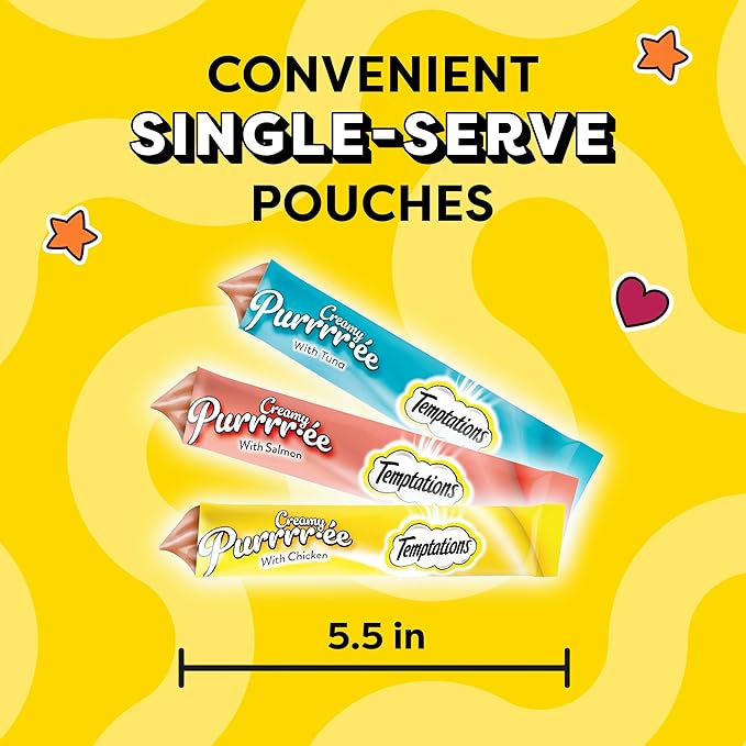 Temptations Creamy Puree Squeezable Lickable Wet Cat Treat Variety Pack, 0.42 oz. Tubes, 24 Count, Pack of 2 (48 Total)