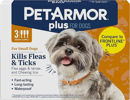PetArmor Plus Flea and Tick Prevention for Dogs, Dog Flea and Tick Treatment, 3 Doses, Waterproof Topical, Fast Acting, Small Dogs (5-22 lbs)