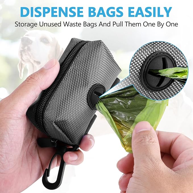 Dog Waste Bag Dispenser Pet Poop Bags Holder for Doggie Waste Bags Dispensers Soft Fabric Zipper Small Doggy Puppy Pouch for Leash Accessory Attachment with Carrier,2PC Grey