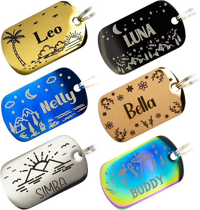 Personalized Dog Tag with 5 Lines of Custom Deep Engraved Durable Stainless Steel Pet ID Name Tag Designer Small Size Rectangle