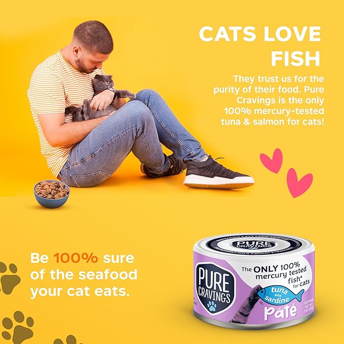 Tuna and Sardine Pate, Canned Wet Cat Food, 100% Mercury-Tested, Moist Can Fish, Grain-Free Protein, Non-GMO, 12 Pack