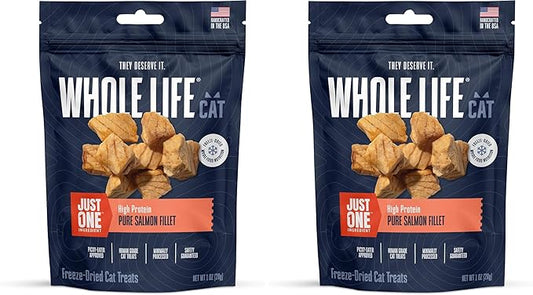 Whole Life Pet Just One Salmon - Cat Treat Or Topper - Human Grade, Freeze Dried, One Ingredient - Protein Rich, Grain Free, Made in The USA (Pack of 2)