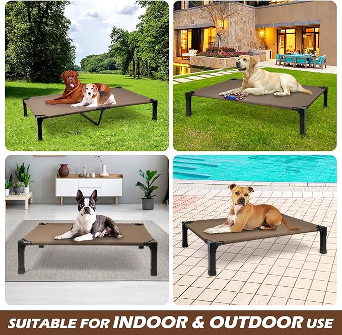 Heeyoo Elevated Dog Bed, Cooling Raised Pet Cot with Chew Proof Washable Breathable Mesh and Metal Frame, Portable Dog Cot Bed with No-Slip Feet for Outdoor or Indoor Use
