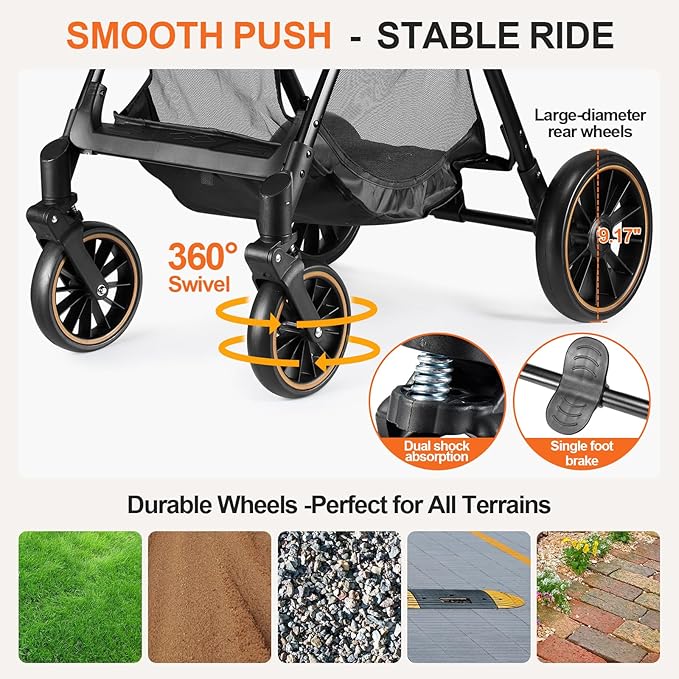 Pet Stroller for Small/Medium Dogs & Cats up to 55 lbs, Upgraded 4 Wheels Dog Stroller for Large Dogs, 3-in-1 Foldable Portable Travel Carrier for 2 Cats with Storage Basket and Cupholder