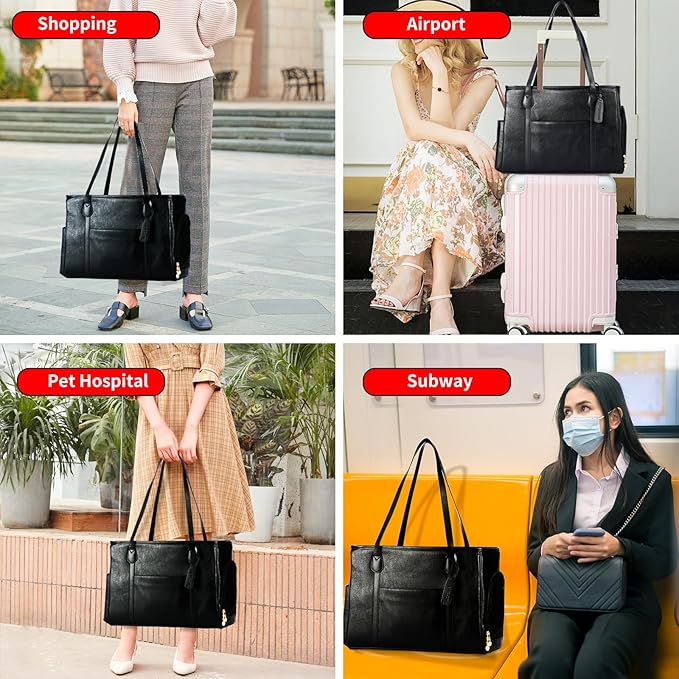 Stylish Dog Purse Carrier, Leather Pet Carrier Bag for Small Dogs Cats Puppy, Airline Approved Soft-Sided Carrier Black