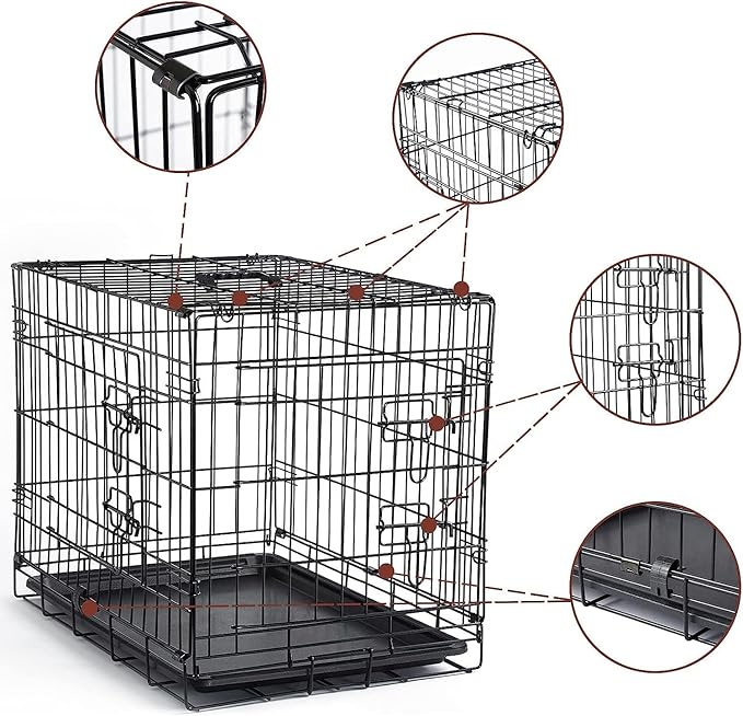 DONORO Dog Crates for Lareg Size Dogs Indoor Double Door Dog Kennels & Houses for Puppy and Cats, Collapsible Metal Contour Dog Cages (Brown, 42.0" L x 28.0" W x 31.0" H)