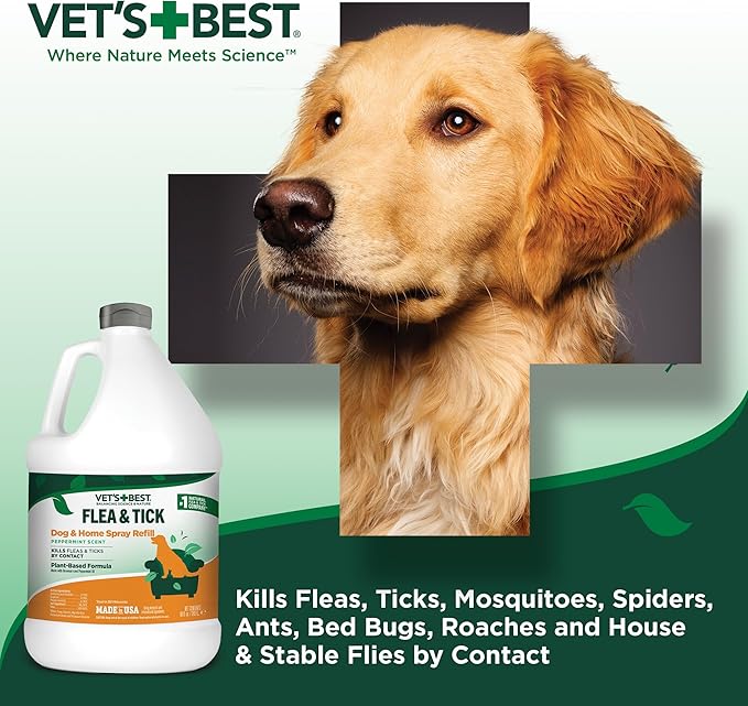 Vet’s Best Flea and Tick Home Spray – Plant-Based Flea and Tick Treatment for Dogs and Indoor Use – Natural Essential Oil Spray for Flea Control in The Home – Made in USA – 96 oz Refill